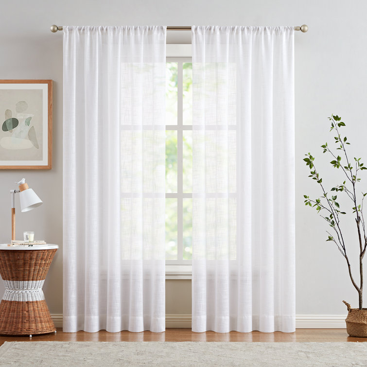 RYB HOME Solid Semi Sheer Curtains Rod Pocket Living Room/ Bedroom